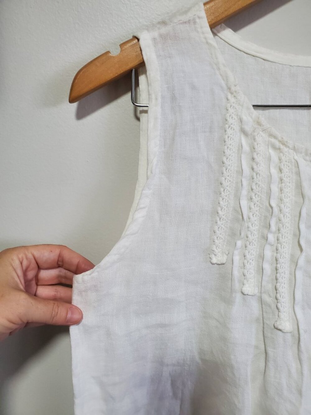 LUNGO L'ARNO 100% Linen Sleeveless Tunic Top White Medium Henley Summer Beach - Picture 5 of 13